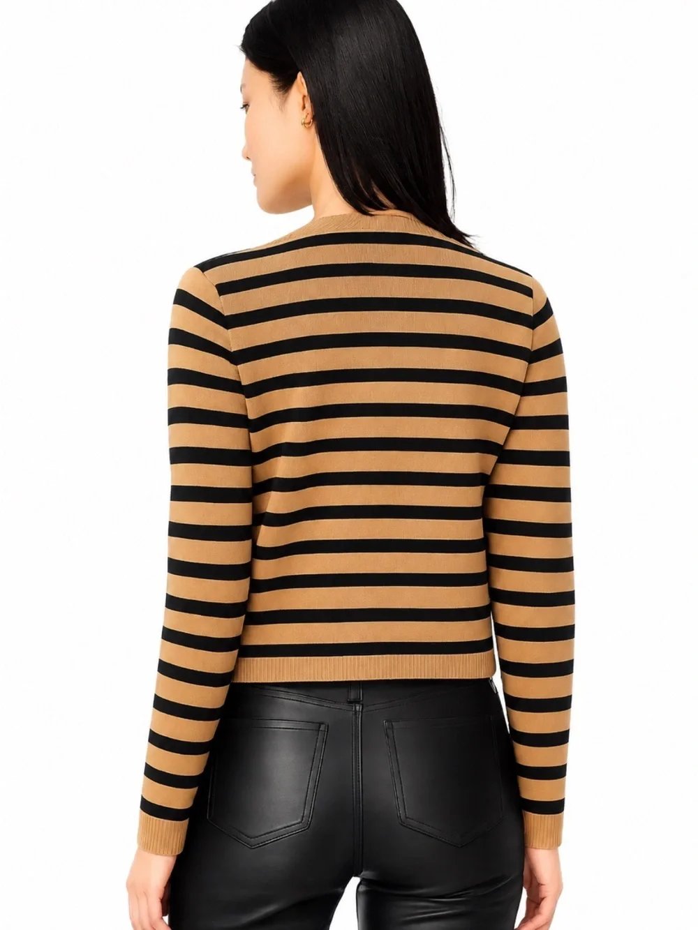 J.Crew Striped Cotton Lady Jacket Cardigan Sweater Camel/Black Small Like New!